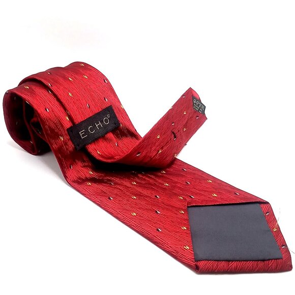 Men's Necktie Echo 100% Silk Red Geometric Pattern 57.5" Length Tie - Picture 5 of 12